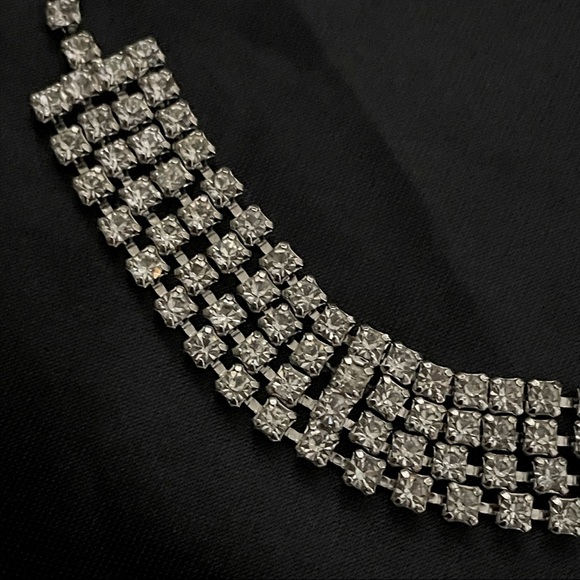 Vintage Clear Rhinestone “Dog Collar” Style Silver Tone Choker Necklace - Picture 2 of 4